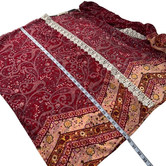 Rewind Women Red-Pink Paisley Crochet Trim Kimono Cardigan SZ XL Coverup Beach - Picture 6 of 8